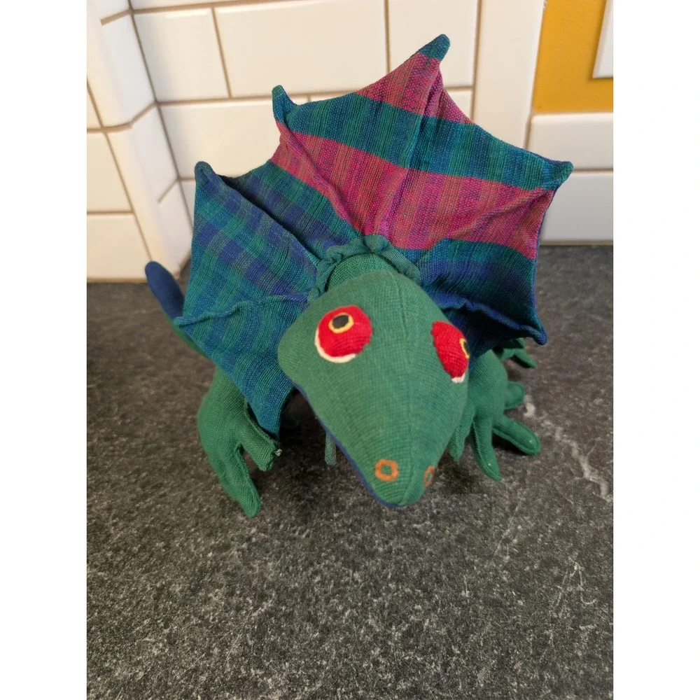 Barbara Sansoni Barefoot Sri Lanka Handwoven Frilled Lizard Plush Green Blue Toy